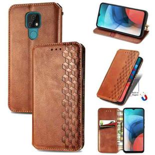 For Motorola MOTO E7 Cubic Grid Pressed Horizontal Flip Magnetic PU Leather Case with Holder & Card Slots & Wallet(Brown)