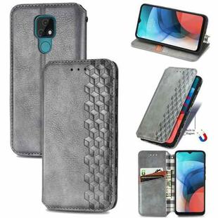 For Motorola MOTO E7 Cubic Grid Pressed Horizontal Flip Magnetic PU Leather Case with Holder & Card Slots & Wallet(Gray)