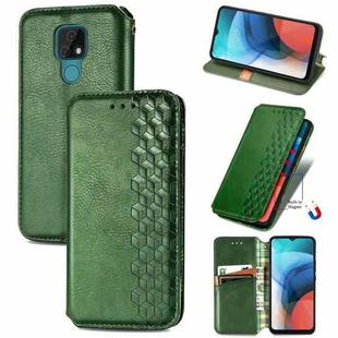 For Motorola MOTO E7 Cubic Grid Pressed Horizontal Flip Magnetic PU Leather Case with Holder & Card Slots & Wallet(Green)