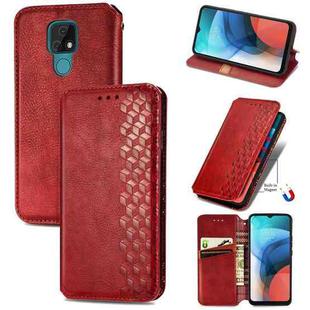 For Motorola MOTO E7 Cubic Grid Pressed Horizontal Flip Magnetic PU Leather Case with Holder & Card Slots & Wallet(Red)