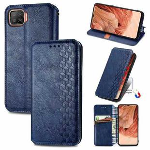For OPPO F17 Cubic Grid Pressed Horizontal Flip Magnetic PU Leather Case with Holder & Card Slots & Wallet(Blue)