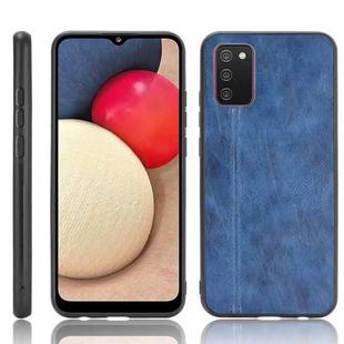For Samsung Galaxy A02s European Version Shockproof Sewing Cow Pattern Skin PC + PU + TPU Case(Blue)