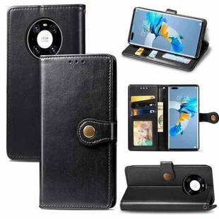 For Huawei Mate 40 Pro Retro Solid Color Leather Buckle Phone Case with Lanyard & Photo Frame & Card Slot & Wallet & Stand Function(Black)