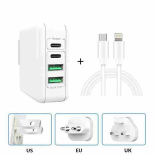 XJ-046 20W PD + USB 4 Port Smart Fast Charging Travel Power Adapter With USB-C / Type-C to 8 Pin Data Cable, Length: 1m , US+EU+UK Plug
