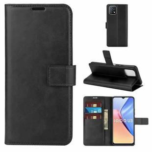 Retro Calf Pattern Buckle Card Wallet Left and Right Flip Phone Holster with Bracket Function For vivo iQOO U3 / Y52S(Black)