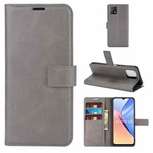 Retro Calf Pattern Buckle Card Wallet Left and Right Flip Phone Holster with Bracket Function For vivo iQOO U3 / Y52S(Gray)