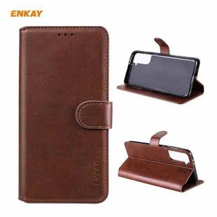 For Samsung Galaxy S21 5G ENKAY Hat-Prince Horizontal Flip PU Leather Case with Holder & Card Slots & Wallet(Brown)