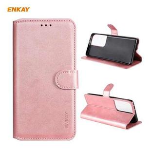 For Samsung Galaxy S21 Ultra 5G ENKAY Hat-Prince Horizontal Flip PU Leather Case with Holder & Card Slots & Wallet(Pink)