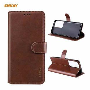 For Samsung Galaxy S21 Ultra 5G ENKAY Hat-Prince Horizontal Flip PU Leather Case with Holder & Card Slots & Wallet(Brown)