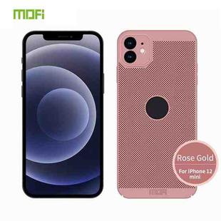 For iPhone 12 mini MOFi Honeycomb Texture Breathable PC Shockproof Protective Back Cover Case (Rose Gold)