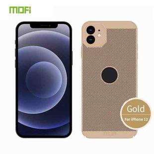 For iPhone 12 MOFi Honeycomb Texture Breathable PC Shockproof Protective Back Cover Case(Gold)