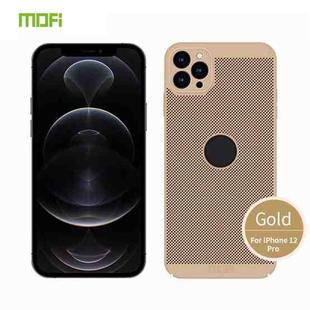 For iPhone 12 Pro MOFi Honeycomb Texture Breathable PC Shockproof Protective Back Cover Case(Gold)