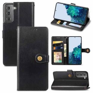 For Samsung Galaxy S21 Plus 5G Retro Solid Color Leather Buckle Phone Case with Lanyard & Photo Frame & Card Slot & Wallet & Stand Function(Black)