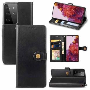 For Samsung Galaxy S21 Ultra 5G Retro Solid Color Leather Buckle Phone Case with Lanyard & Photo Frame & Card Slot & Wallet & Stand Function(Black)