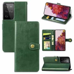 For Samsung Galaxy S21 Ultra 5G Retro Solid Color Leather Buckle Phone Case with Lanyard & Photo Frame & Card Slot & Wallet & Stand Function(Green)