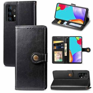 For Samsung Galaxy A52 5G / 4G Retro Solid Color Leather Buckle Phone Case with Lanyard & Photo Frame & Card Slot & Wallet & Stand Function(Black)