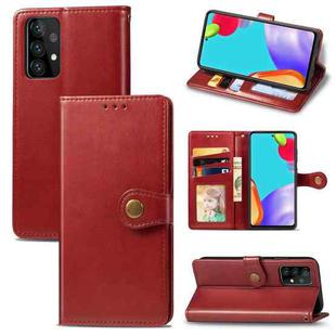 For Samsung Galaxy A52 5G / 4G Retro Solid Color Leather Buckle Phone Case with Lanyard & Photo Frame & Card Slot & Wallet & Stand Function(Red)