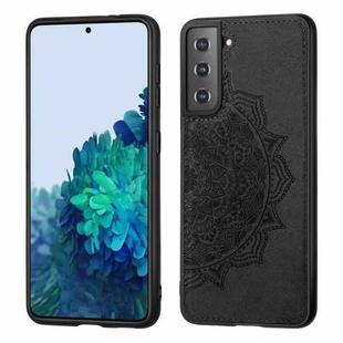 For Samsung Galaxy S21 Plus  5G Mandala Embossed Cloth Cover PC + TPU Mobile Phone Case with Magnetic Function and Hand Strap(Black)
