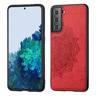 For Samsung Galaxy S21 Plus  5G Mandala Embossed Cloth Cover PC + TPU Mobile Phone Case with Magnetic Function and Hand Strap(Red)