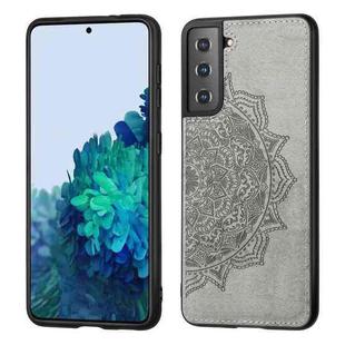 For Samsung Galaxy S21 Plus  5G Mandala Embossed Cloth Cover PC + TPU Mobile Phone Case with Magnetic Function and Hand Strap(Gray)