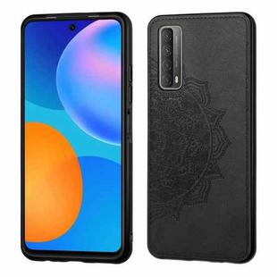 For Huawei Y7A / P Smart 2021 Mandala Embossed Cloth Cover PC + TPU Mobile Phone Case with Magnetic Function and Hand Strap(Black)