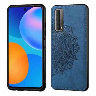 For Huawei Y7A / P Smart 2021 Mandala Embossed Cloth Cover PC + TPU Mobile Phone Case with Magnetic Function and Hand Strap(Blue)