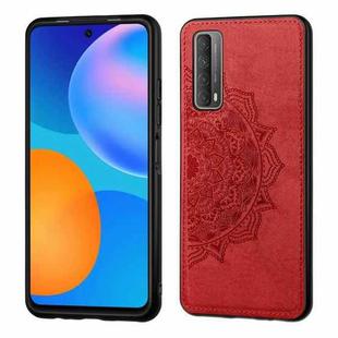 For Huawei Y7A / P Smart 2021 Mandala Embossed Cloth Cover PC + TPU Mobile Phone Case with Magnetic Function and Hand Strap(Red)