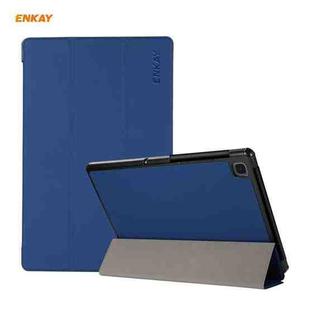 For Samsung Galaxy Tab A7 10.4 2020 T500 / T505 ENKAY 3-folding Skin Texture Horizontal Flip PU Leather + PC Smart Case with Holder(Dark Blue)