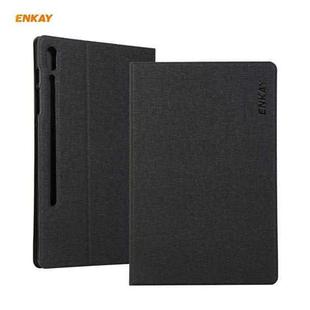 For Samsung Galaxy Tab S8 / Galaxy Tab S7 11.0 T870 / T875 ENKAY Coarse Cloth Pattern PU Leather + TPU Smart Case with Holder & Sleep / Wake-up Function(Black)