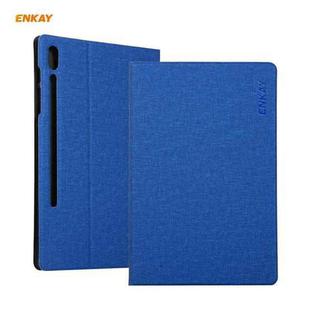 For Samsung Galaxy Tab S8 / Galaxy Tab S7 11.0 T870 / T875 ENKAY Coarse Cloth Pattern PU Leather + TPU Smart Case with Holder & Sleep / Wake-up Function(Dark Blue)