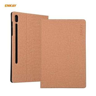 For Samsung Galaxy Tab S8 / Galaxy Tab S7 11.0 T870 / T875 ENKAY Coarse Cloth Pattern PU Leather + TPU Smart Case with Holder & Sleep / Wake-up Function(Light Brown)
