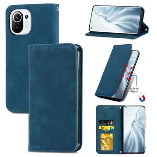 For Xiaomi Mi 11 Retro Skin Feel Business Magnetic Horizontal Flip Leather Case With Holder & Card Slots & Wallet & Photo Frame(Blue)