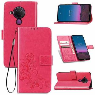 For Nokia 5.4 Four-leaf Clasp Embossed Buckle Mobile Phone Protection Leather Case with Lanyard & Card Slot & Wallet & Bracket Function(Magenta)