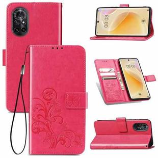For Huawei  Nova 8  Four-leaf Clasp Embossed Buckle Mobile Phone Protection Leather Case with Lanyard & Card Slot & Wallet & Bracket Function(Magenta)