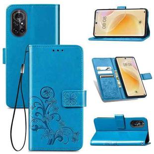 For Huawei  Nova 8  Four-leaf Clasp Embossed Buckle Mobile Phone Protection Leather Case with Lanyard & Card Slot & Wallet & Bracket Function(Blue)