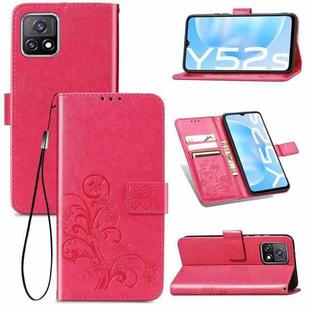 For vivo Y52s Four-leaf Clasp Embossed Buckle Mobile Phone Protection Leather Case with Lanyard & Card Slot & Wallet & Bracket Function(Magenta)