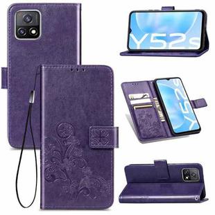 For vivo Y52s Four-leaf Clasp Embossed Buckle Mobile Phone Protection Leather Case with Lanyard & Card Slot & Wallet & Bracket Function(Purple)