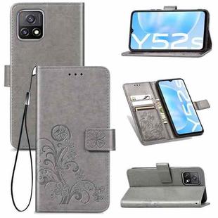 For vivo Y52s Four-leaf Clasp Embossed Buckle Mobile Phone Protection Leather Case with Lanyard & Card Slot & Wallet & Bracket Function(Gray)
