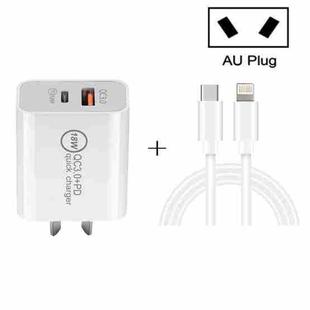 SDC-18W 18W PD + QC 3.0 USB Dual Port Fast Charging Universal Travel Charger with Type-C / USB-C to 8 Pin Fast Charging Data Cable, AU Plug