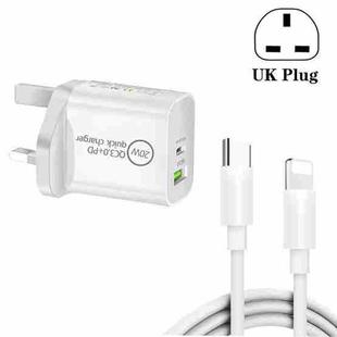 SDC-20WA+C 20W PD + QC 3.0 USB Dual Fast Charging Universal Travel Charger with Type-C / USB-C to 8 Pin Fast Charging Data Cable, UK Plug