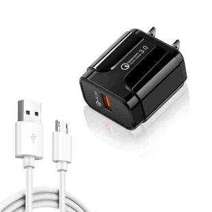 LZ-023 18W QC 3.0 USB Portable Travel Charger + 3A USB to Micro USB Data Cable, US Plug(Black)
