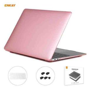 For MacBook Air 13.3 inch A1932 2018 ENKAY 3 in 1 Crystal Laptop Protective Case and EU Version TPU Keyboard Film and Anti-dust Plugs Set(Pink)