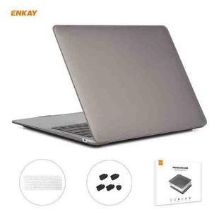 ENKAY 3 in 1 Matte Laptop Protective Case + US Version TPU Keyboard Film + Anti-dust Plugs Set for MacBook Air 13.3 inch A1932 (2018)(Grey)