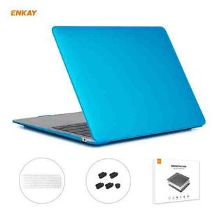 ENKAY 3 in 1 Matte Laptop Protective Case + US Version TPU Keyboard Film + Anti-dust Plugs Set for MacBook Air 13.3 inch A1932 (2018)(Light Blue)