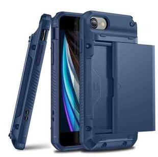 For iPhone 7 & 8 PC+TPU Shockproof Heavy Duty Armor Protective Case with Slide Multi-Card Slot(Dark Blue)