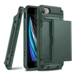 For iPhone 7 & 8 PC+TPU Shockproof Heavy Duty Armor Protective Case with Slide Multi-Card Slot(Army Green)