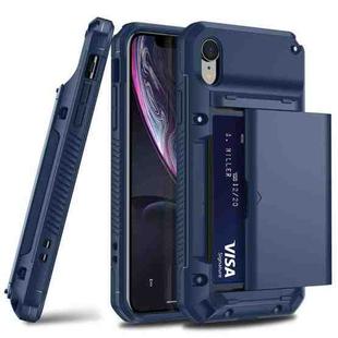 For iPhone X/XS PC+TPU Shockproof Heavy Duty Armor Protective Case with Slide Multi-Card Slot(Dark Blue)