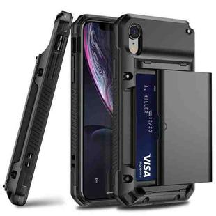For iPhone XR PC+TPU Shockproof Heavy Duty Armor Protective Case with Slide Multi-Card Slot(Black)