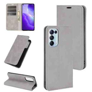 For OPPO Reno 5 5G Retro-skin Business Magnetic Suction Leather Case with Holder & Card Slots & Wallet(Grey)