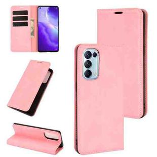 For OPPO Reno 5 5G Retro-skin Business Magnetic Suction Leather Case with Holder & Card Slots & Wallet(Pink)